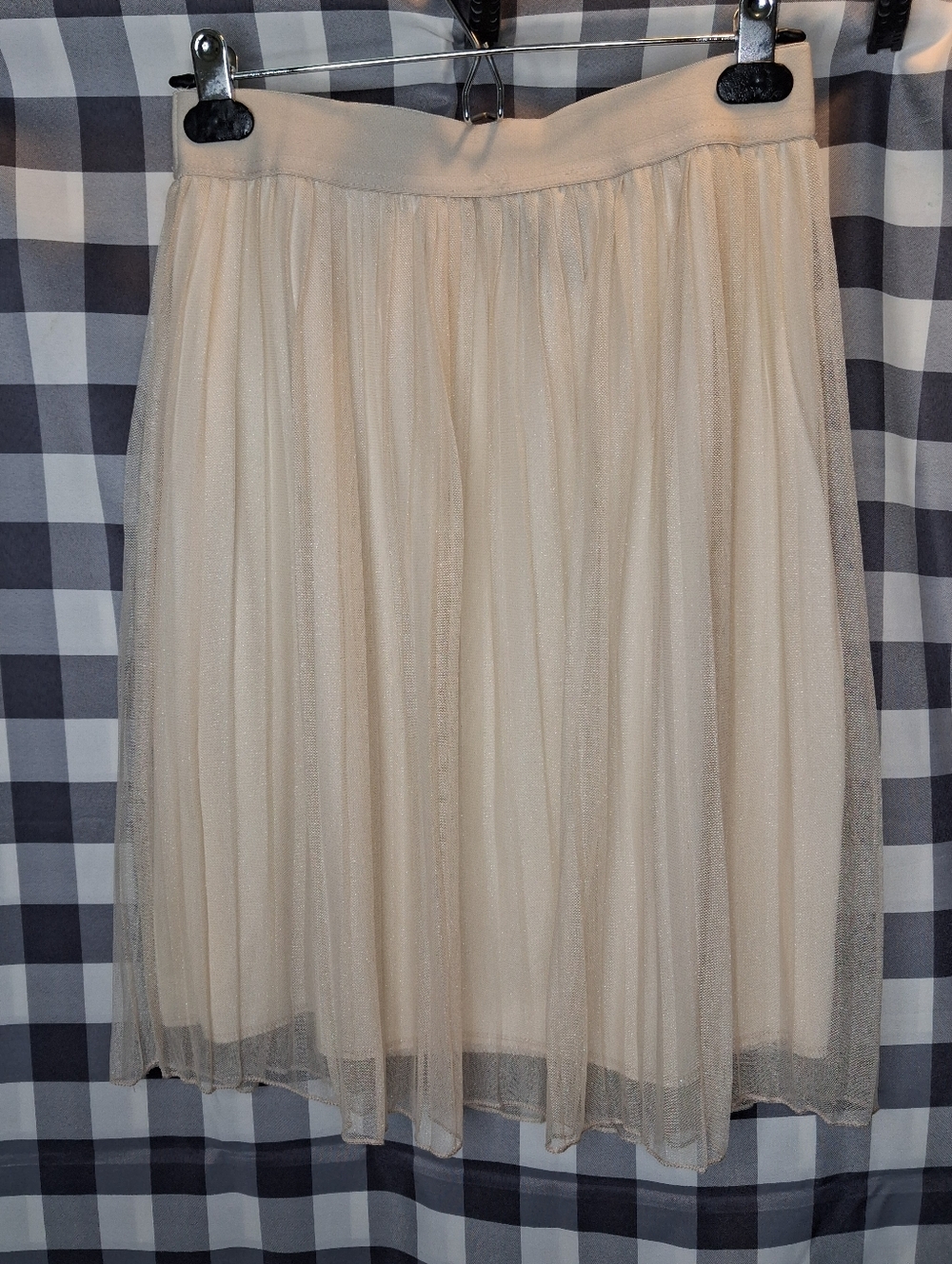 Cream Tulle Skater Skirt with Soft Elastic Waist